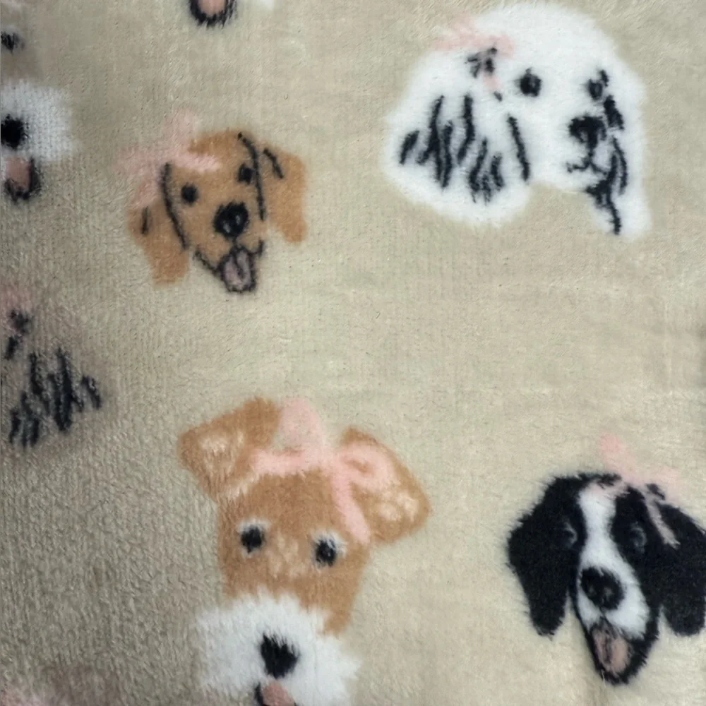 NWT Berkshire LusterSoft Throw Blanket Beige Dogs Print 50”x70” Dog Poodle Pup